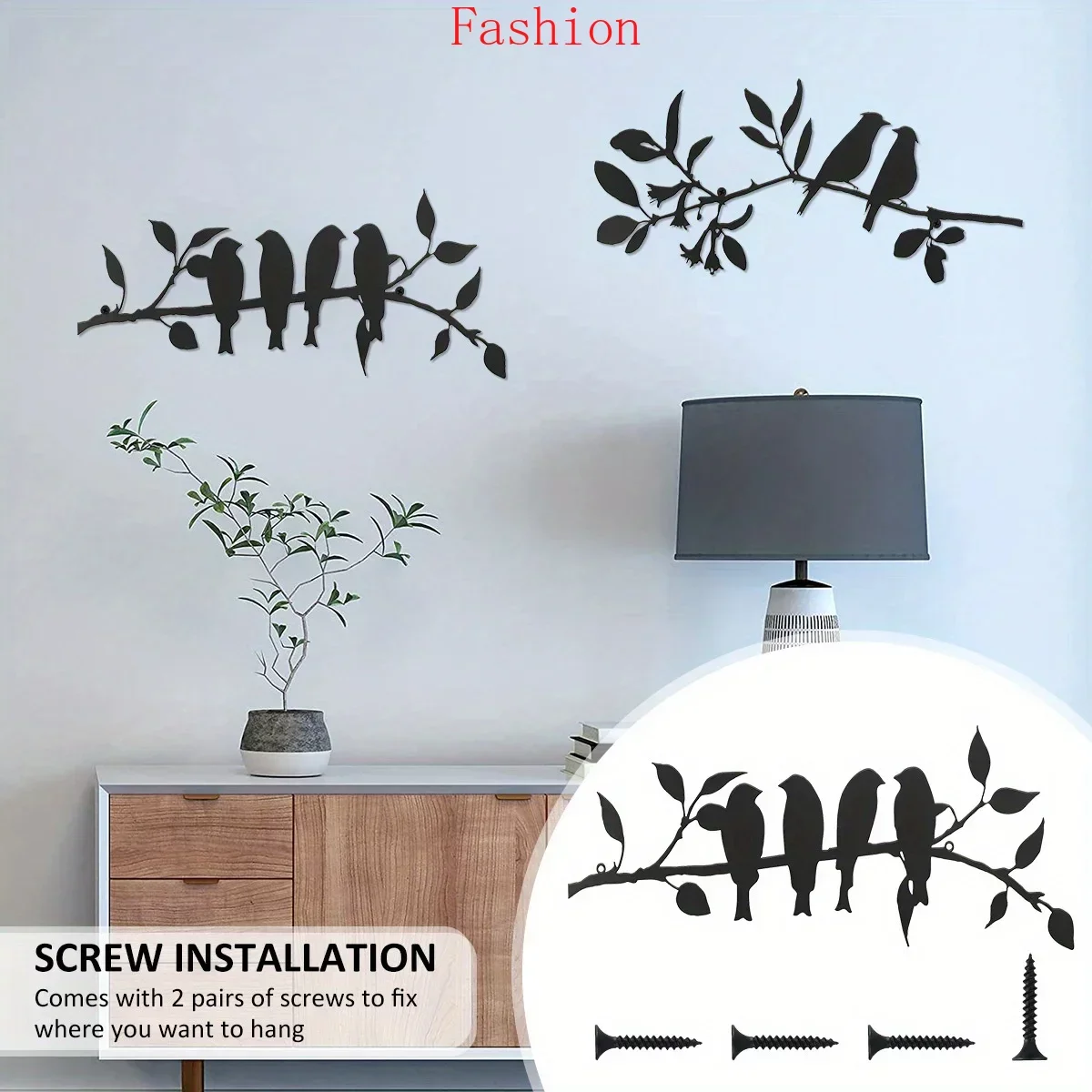 

2pcs Metal Birds Home Decoration Kit Wall Hanging Metal Birds Art Creative Birds on Branch Art Rustic Bird Wall Background Décor