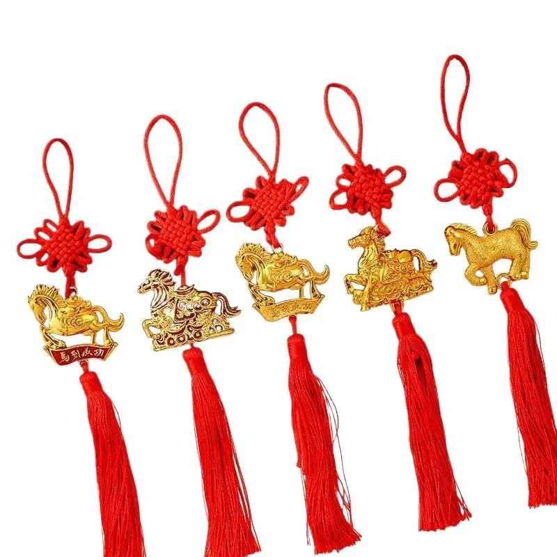 Chinese Zodiac Horse Lucky Tassels Pendant Car Hanging Ornament Spring Festival Home Decorations Accessories New Year Gifts