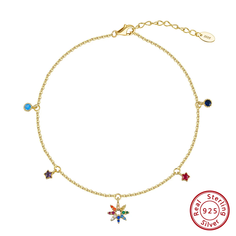 KISS MANDY Genuien 925 Sterling Silver Foot Chain With AAAA Muti-Colors CZ Simple Ankle Jewelry for Women Birthday Gift SA69