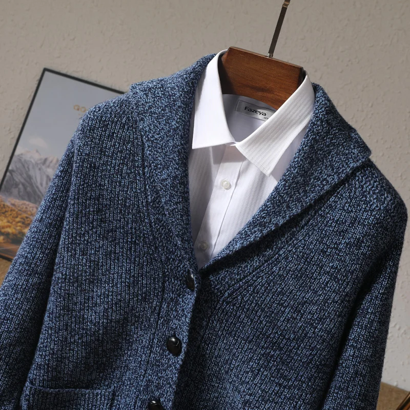 Autumn and winter new 100% pure cashmere knit cardigan men's anti-collar solid color padded sweater with business and leisure co 6