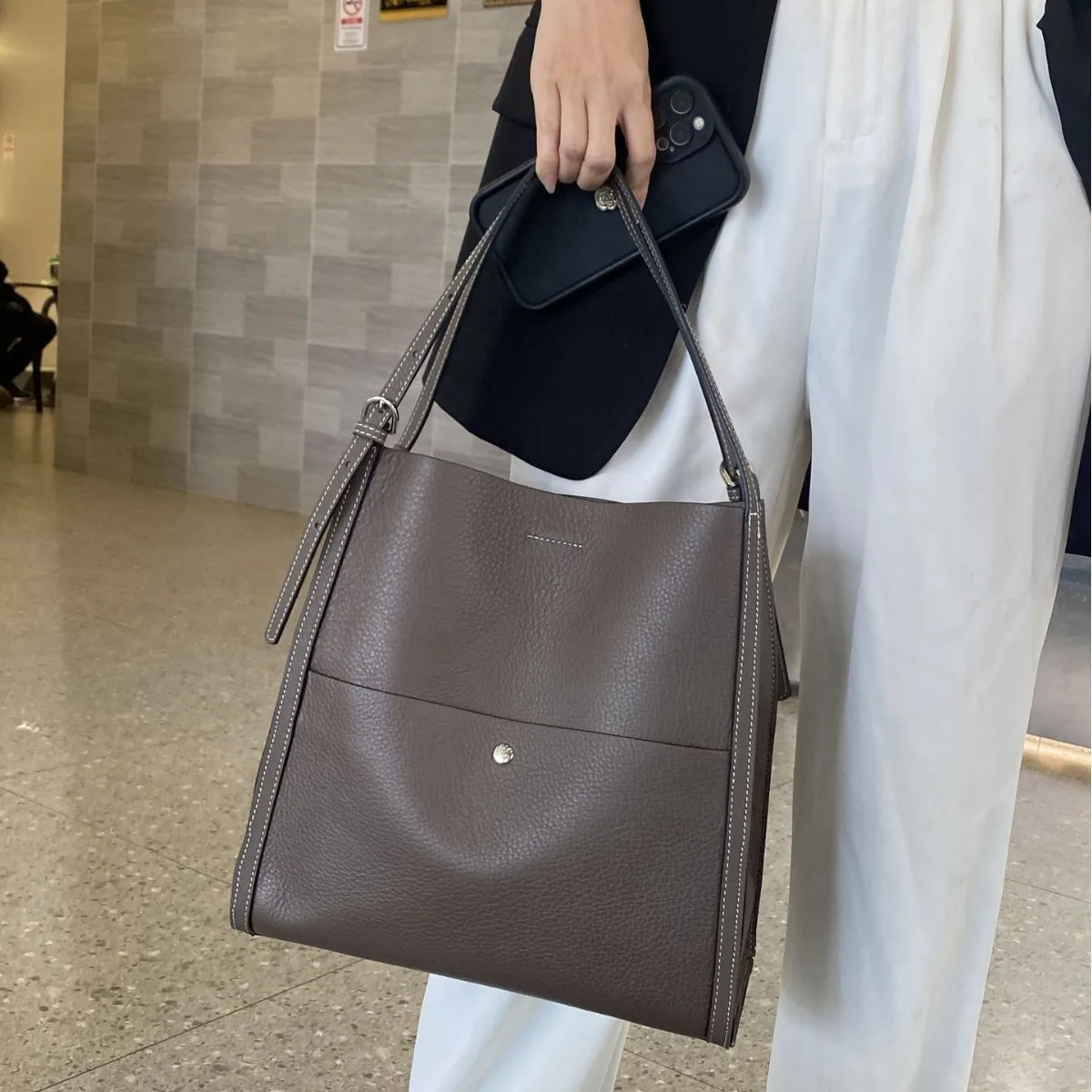 Shoulder Crossbody Women's Bag Tote Y2k New Style Genuine Leather Head Layer Cowhide Versatile Underarm Large Capacity Retro