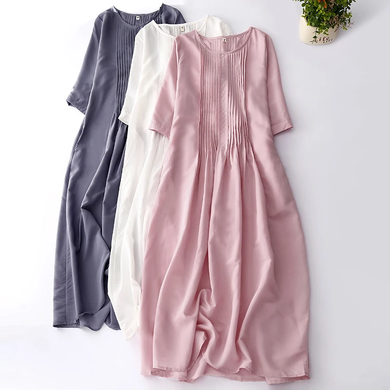 

2023 New Arrival Organ Folds Japanese Style Loose Summer Dress Office Lady Work Dress Fashion Women Travel Casual Midi Dress