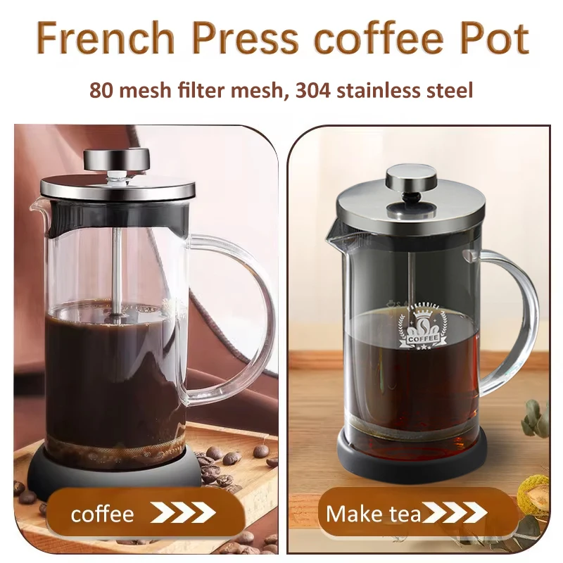 French Press Coffee Pot Stainless Steel Glass Coffee Maker Multifunction Hand Punch Pot with Filter Household Coffee Accessories 1 French Press Coffee Pot Stainless Steel Glass Coffee Maker Multifunction Hand Punch Pot with Filter Household Coffee Accessories 1