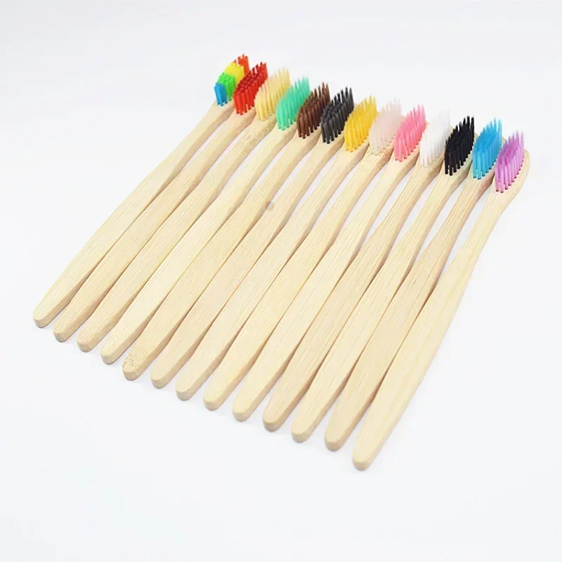 10PCS 다채로운 칫솔 천연 대나무 칫솔 세트 부드러운 강모 숯 치아 에코 대나무 칫솔 치과 구강 케어