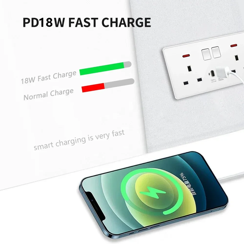 18W Type-C Plug Quick Charging Uk 13A Usb Wall Socket,Electrical Outlet with 3.1A USB C,Universal Dual 5-pin Power Socket Panel