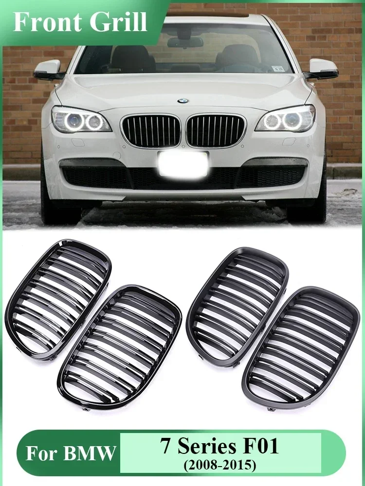 

Kidney Front Double Slat Gloss Black Color Grills Interrior Matte Black Insert Grille for BMW 7 Series F01 F02 2008-2015
