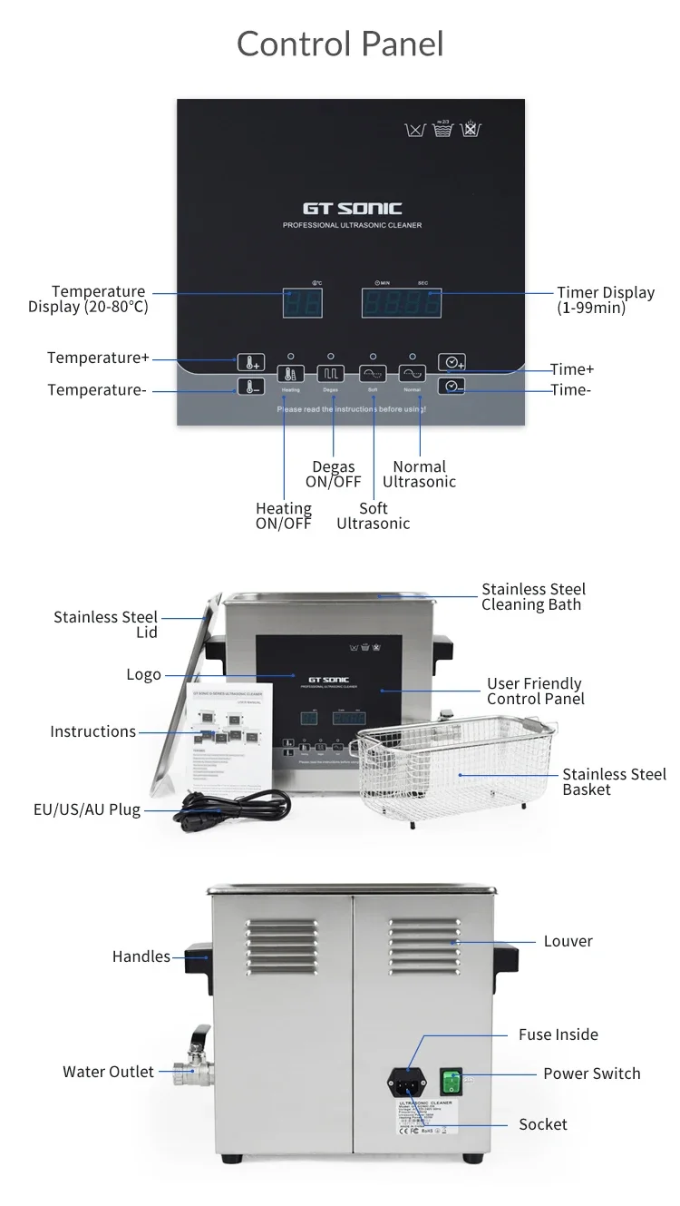 Description Picture 5 of itemSonic CleanerSonic CleanerGT SONIC-D6 40khz Ultrasonic Cleaning Equipment Wholesale Price For Hospital
