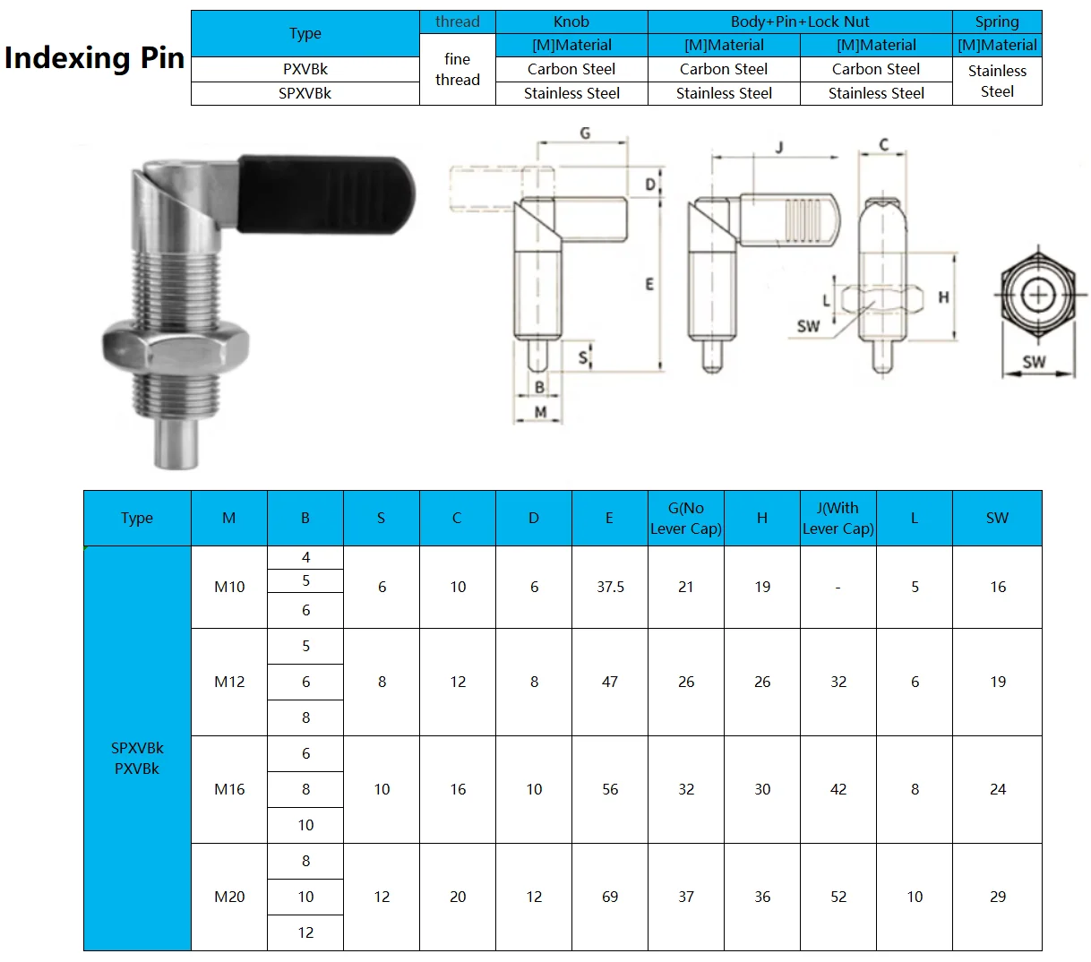 Fine Threaded M10 M12 M16 M20 Stainless Steel L-shaped Retractable Knob Plunger Spring Self-locking Indexing Pin