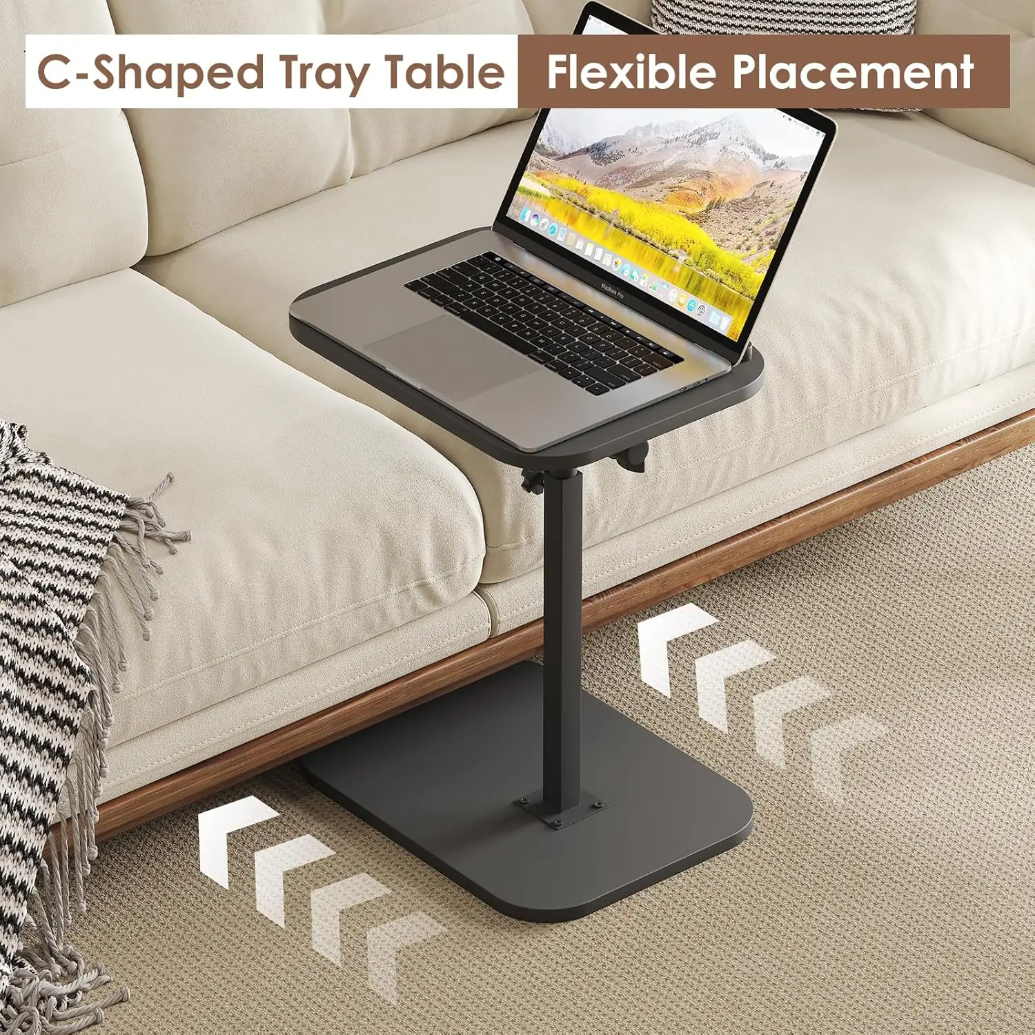 Sofa Couch Arm Table Tv Tray Small Bed Stand C Shaped Side End Tables for Living Room, Bedroom 4
