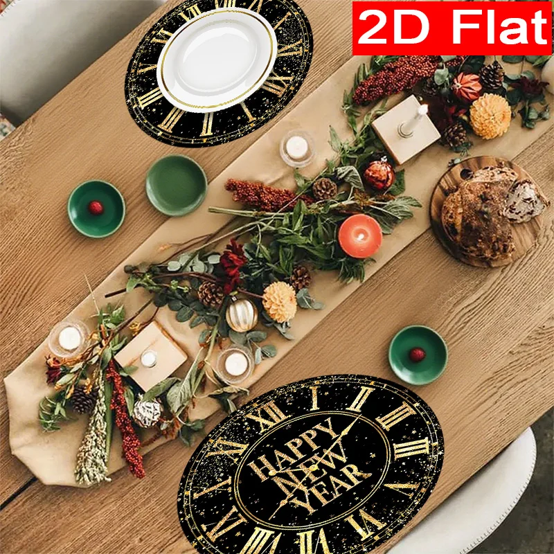6/8 stücke Neue Jahr Tischsets Set Countdown-Uhr Muster Polyester Tischsets Urlaub Esszimmer Frohes Neues Jahr Party Festival decorat – Detail 8