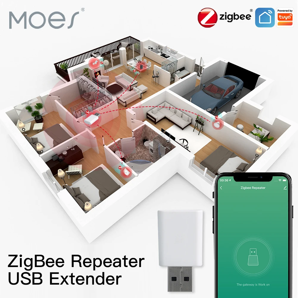 MOES-Amplificador Repetidor de Sinal ZigBee, Extensor USB para Dispositivos Inteligentes, Expandir Transmissão Estável, Módulo Home, 15-20m, Tuya