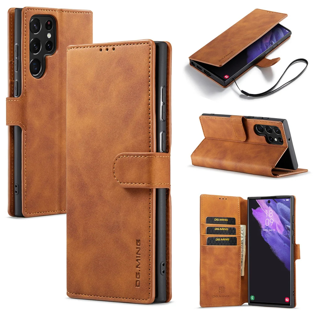 Luxury Retro Leather Wallet Case with Magnetic Clasp Flip Cover
