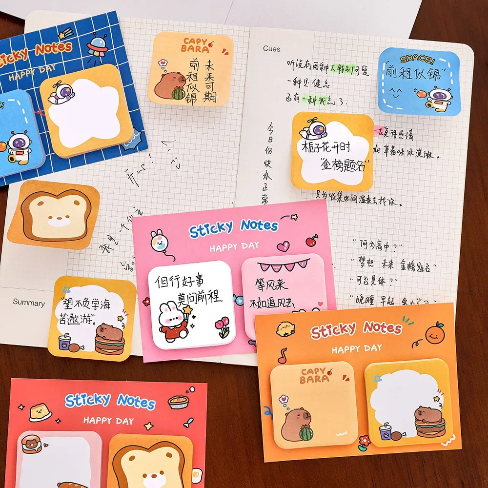 1Pcs Kawaii Cartoon Animal Sticky Notes Sticker 60Sheets Cute Rabbit Bear Capybara Astronaut Memo Pad School Office Stationery 4