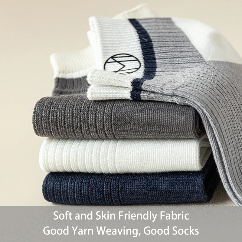 Breathable Short Socks for Men, Color Blocked, Round Drawstring, Simple Fashion, College Style, Summer, Spring, Autumn, 5 Pairs 4