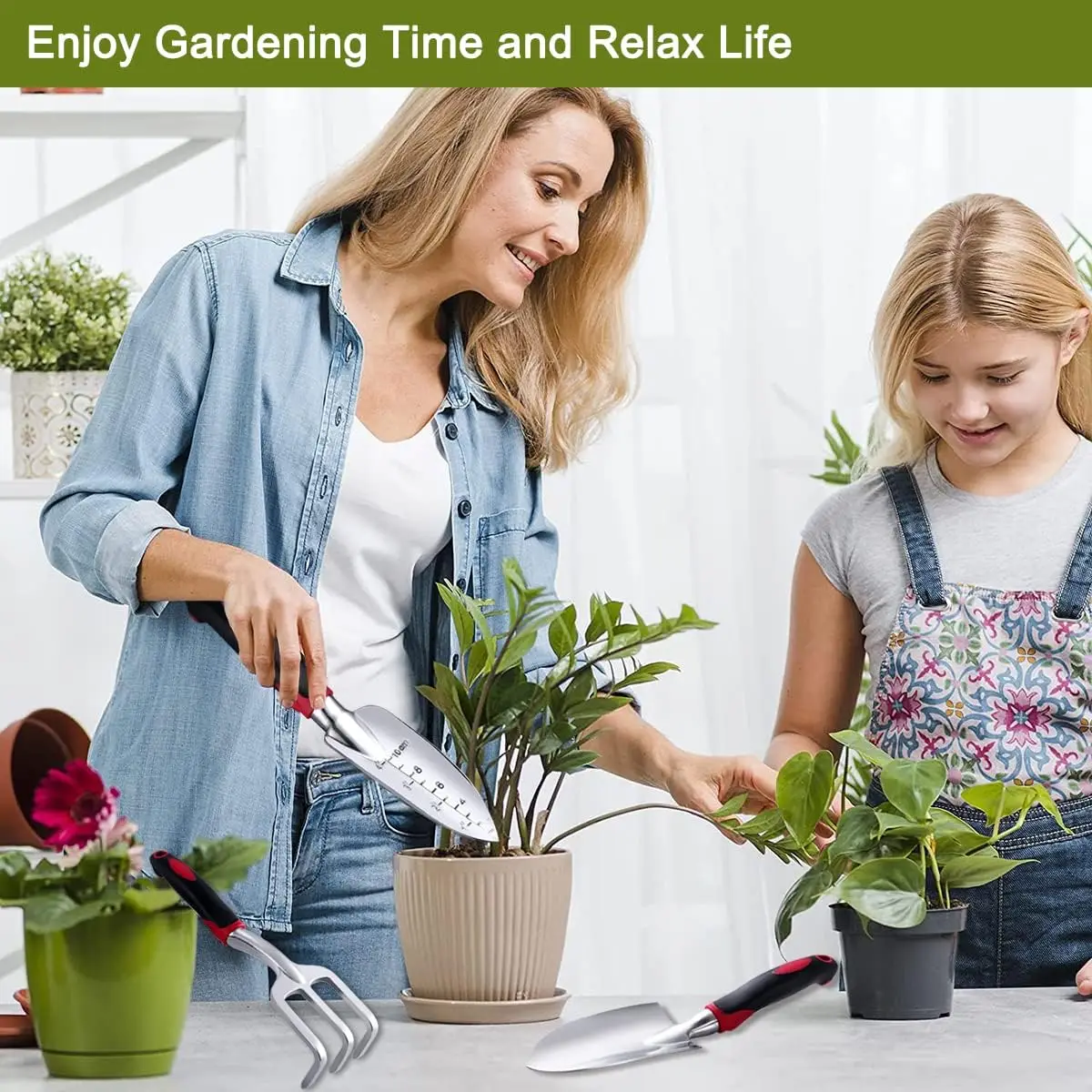 Garden Tool Set with Non-Slip Rubber Grip, Heavy Duty Garden Trowels, Cast-Aluminum Hand Shovels, 3 Pcs 6