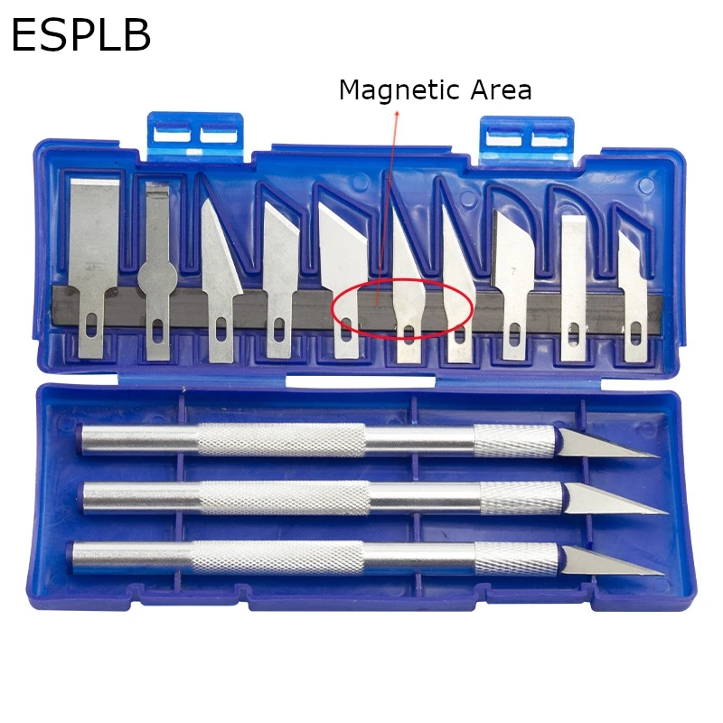 Metal knife kit 13pcs/Set Metal Scalpel Knife Portable Blue Box 3pcs Carving Handles 10pcs Knife Blades DIY Manuel Repair Tool