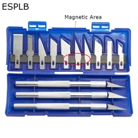 ESPLB 13pcs/Set Metal Scalpel Knife Portable Blue Box includes 3pcs Carving Handles & 10pcs Knife Blades DIY Manuel Repair Tool 1