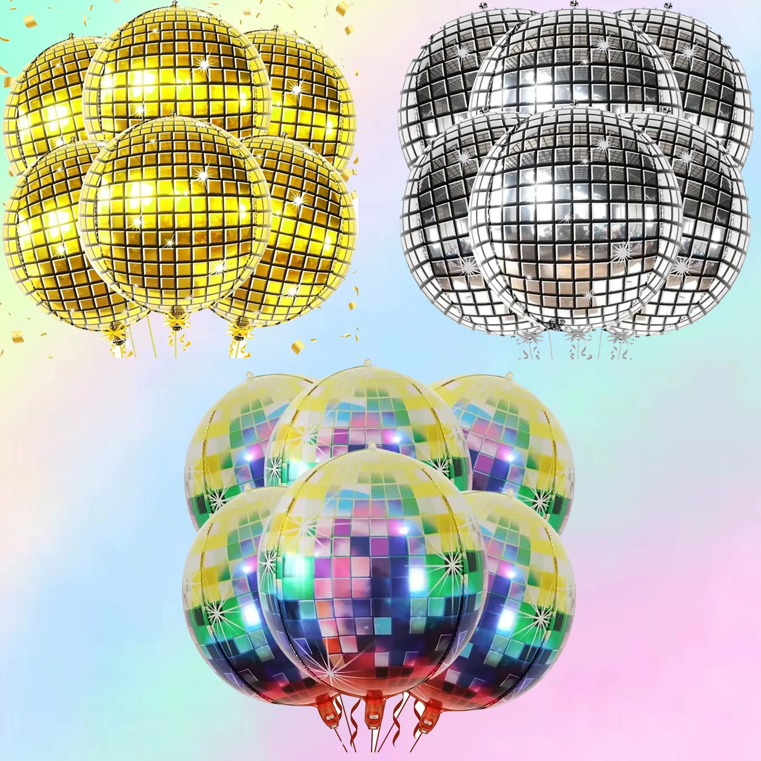 Set of 6 Metallic Disco Dance Party Balloons - 22 Inch Aluminum Film Decor