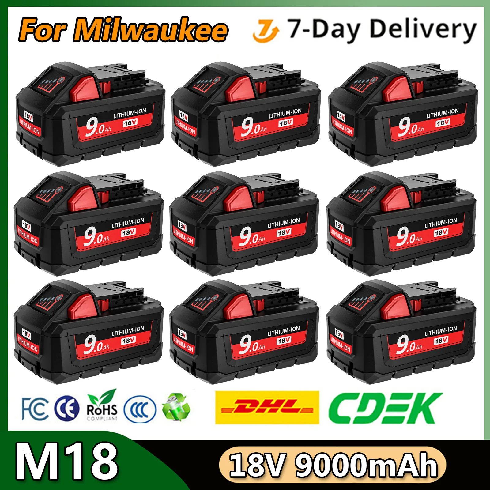 18V For Milwaukee M18 Battery 9000mAh 15-Cells Li-ion