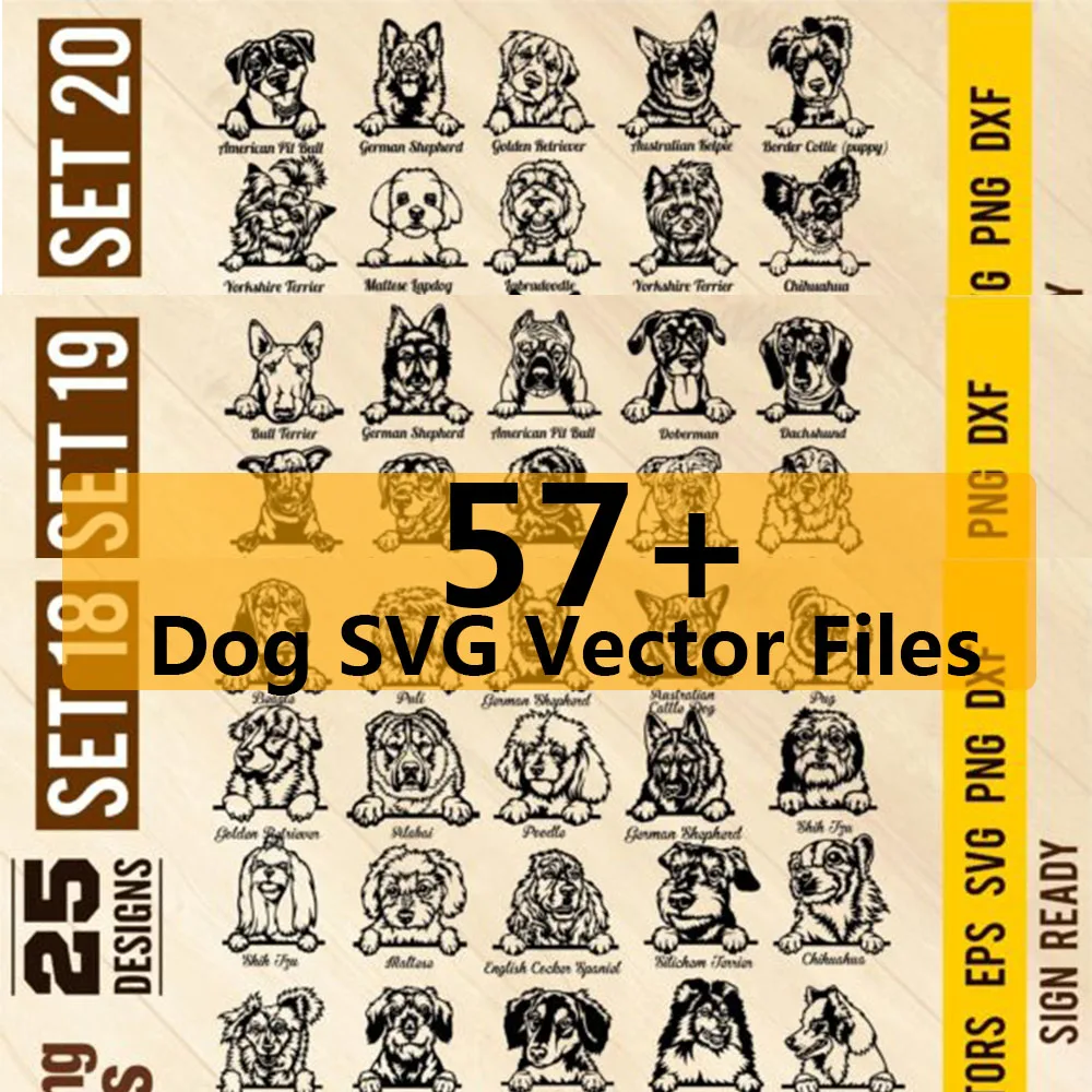 Peeping Dog Set of 57 Laser Files for Cutting SVG DXF DWG CDR and Digital Multilayer Layout Files Laser Engraving woodtech multi boring machine Woodworking Machinery