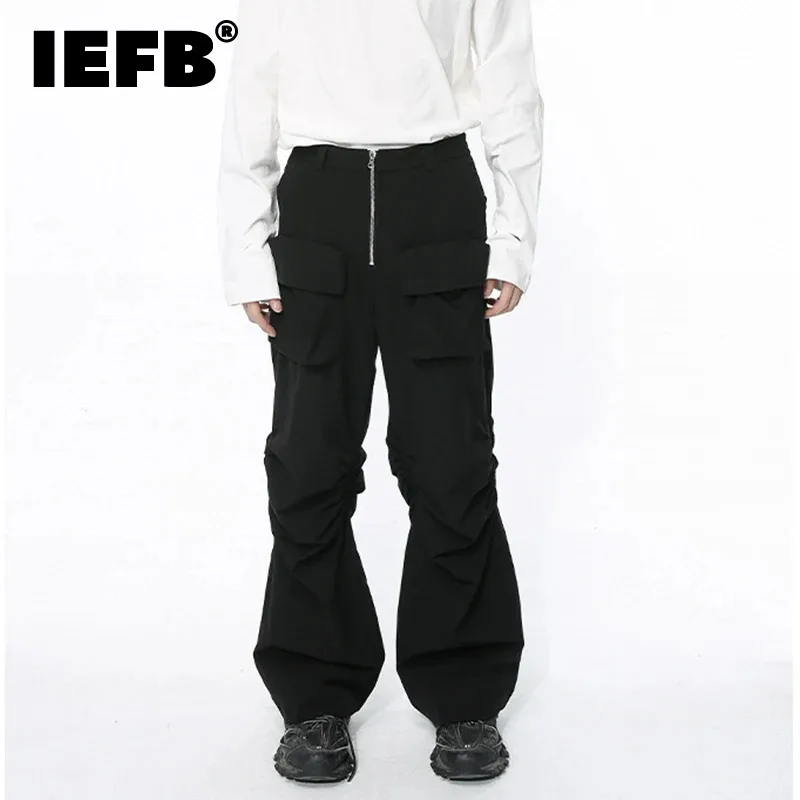 

IEFB Male Cargo Pants Pocket 2024 Summer New High Street Trend Irregular Solid Color Loose Casual Men's Trousers Zipper 9C5215