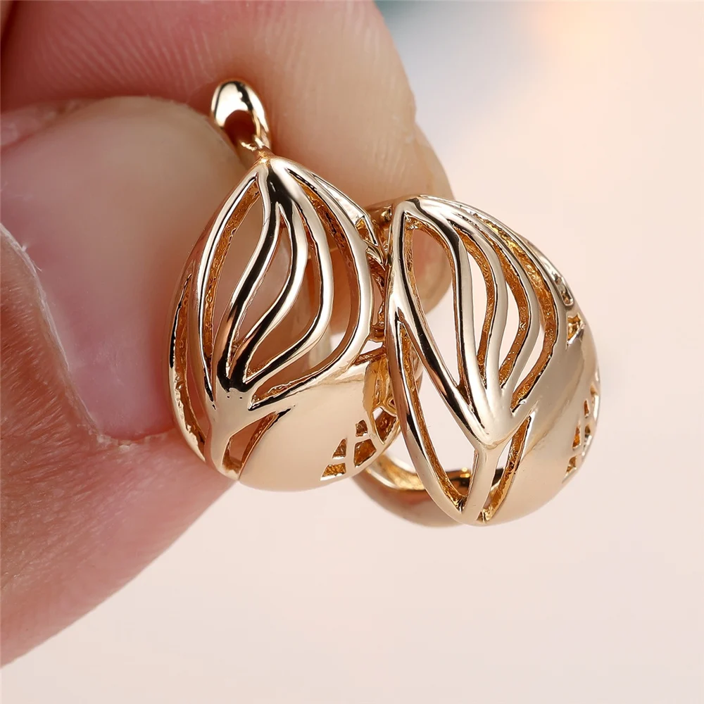 Antique Hollow Metal Geometric Hoop Earrings For Women Vintage Gold Color Small Earring Wedding Jewelry