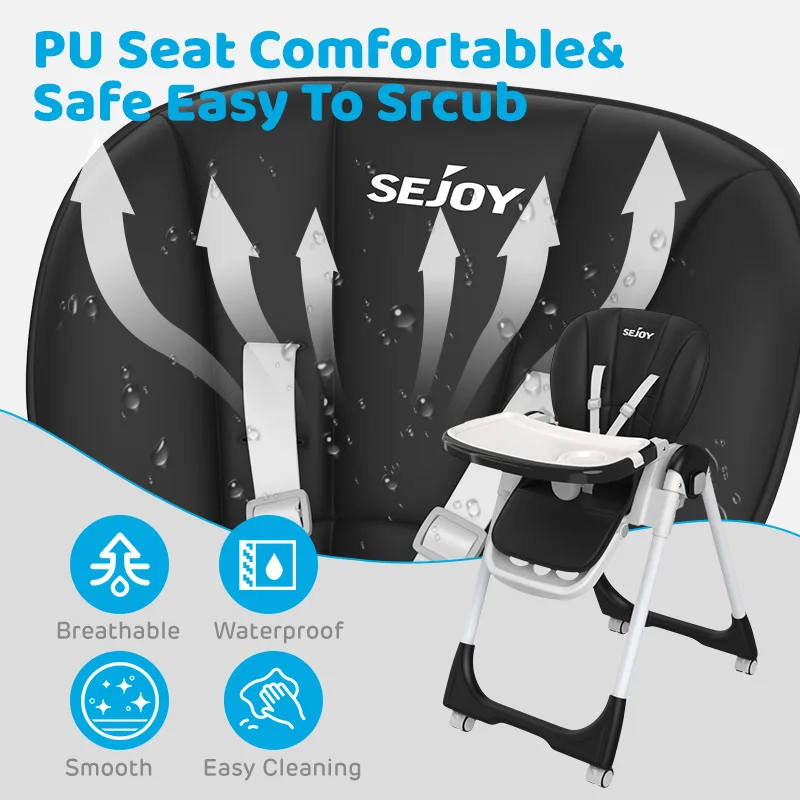 8-Position Adjustable Baby High Chair with 4-Recline Seat,