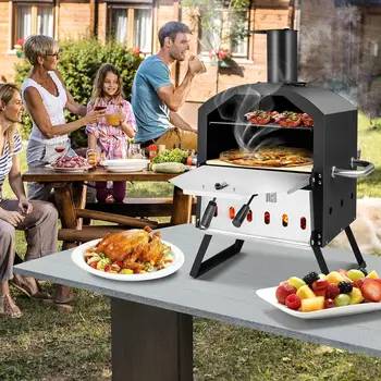 Outdoor Pizza Oven Wood Fired 2-Layer Pizza Maker with Pizza Stone Pizza Peel Removable Cooking Rack Waterproof Cover Folding Le 2