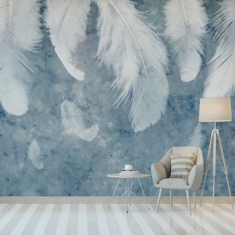 

Custom 3D Photo Wallpaper Blue Watercolor Feather Wall Art Mural Painting Study Living Room Bedroom Background Home Decoration