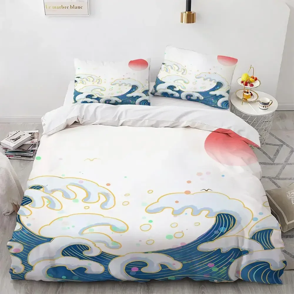 Homewish Set di biancheria da letto in stile giapponese per ragazzi e ragazze, motivo floreale, motivo floreale, motivo Sun Ukiyoe, decorazione per pittura a inchiostro, super king size, colore: rosso