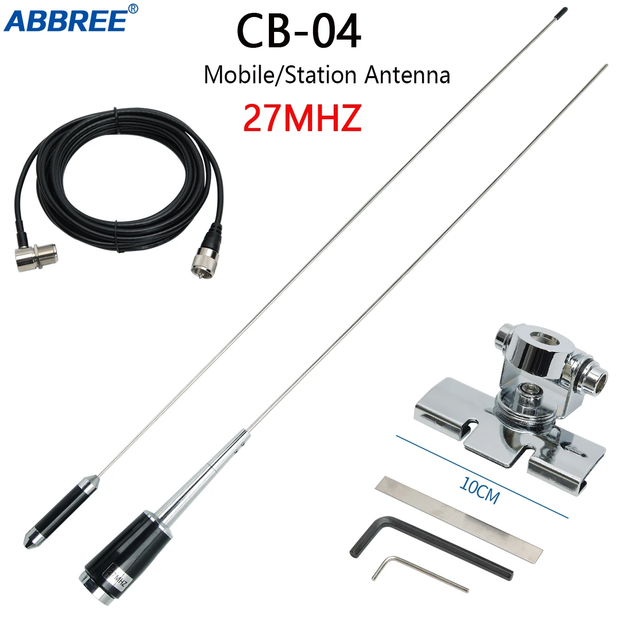 ABBREE CB-04 CB Antenna 110CM Radio 27MHz PL259 Male Compatible with Vehicle Car Truck Mobile |