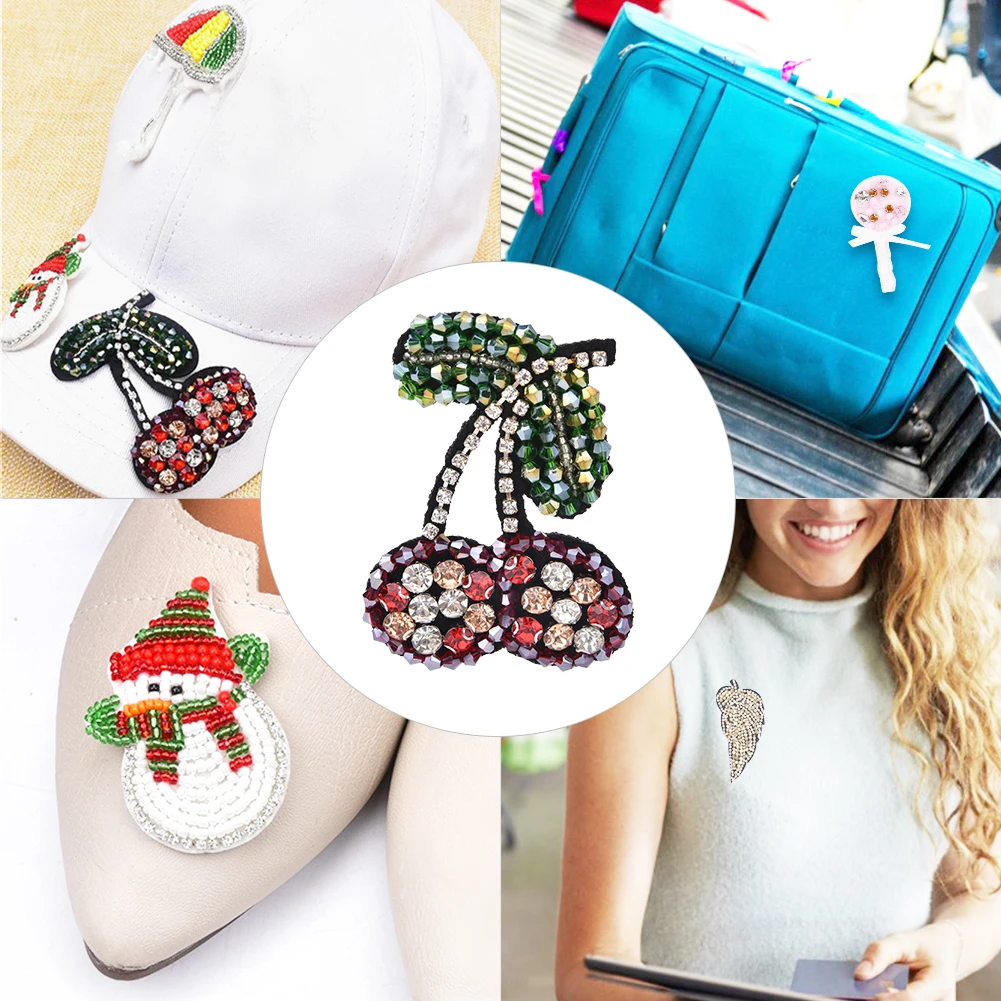 2pcs Embroidered Patches Crystal Glass Diamond Sew on Beaded Appliques Clothing Bag Decoration