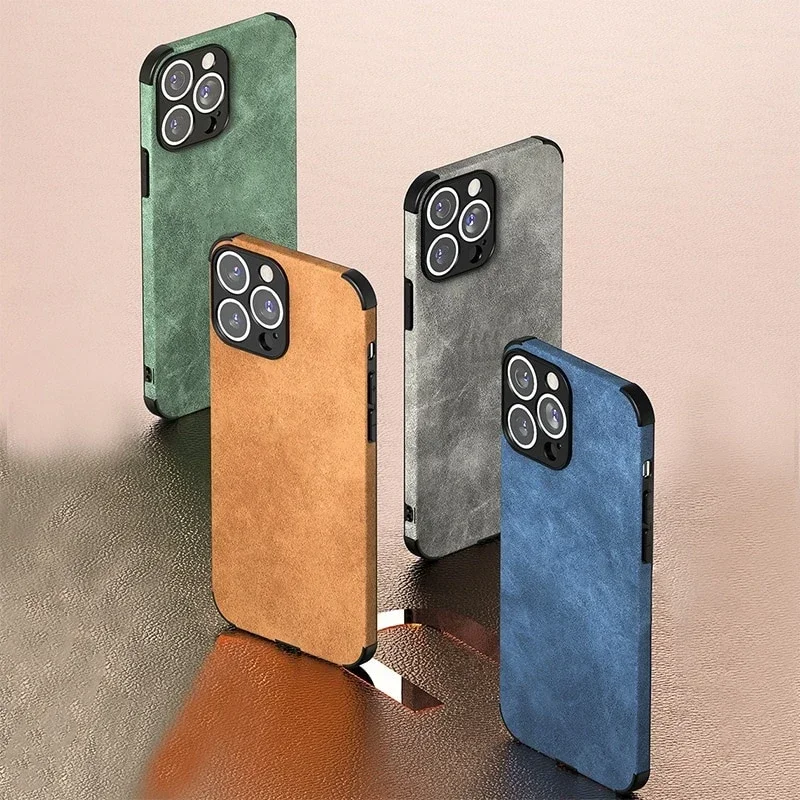 Luxury Matte Vintage Tumbled Leather Soft Phone Case - Suede Shockproof Back Cover