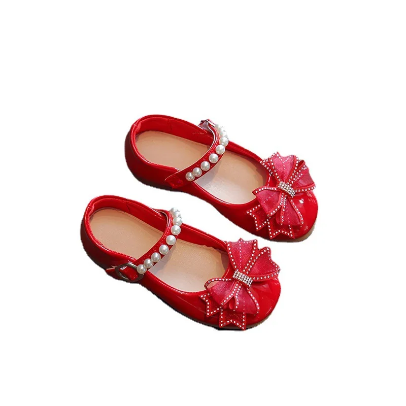 Red Black Childrens Leather Shoes Girls Princess Shoes For Party Wedding Kids Dance Performance Chaussure Fille 3-12T