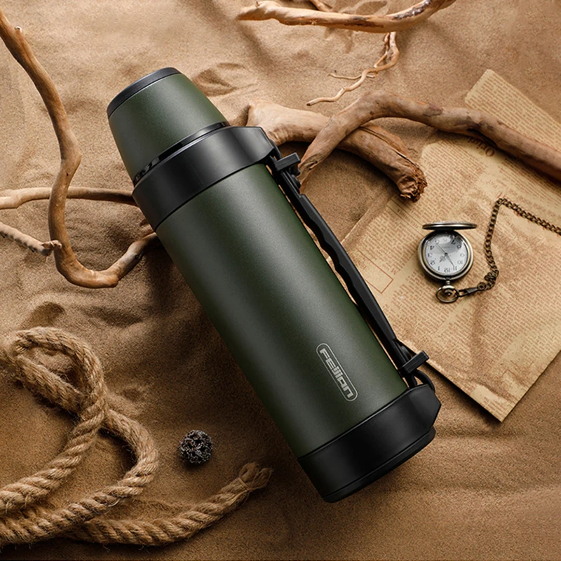 FEIJIAN Military Thermos Travel Portable Thermos For Tea Large Cup Mugs for Coffee Water bottle Stainless