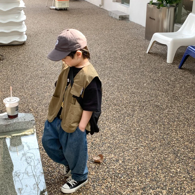 

Spring and Summer Children's Vest Japanese Style Workwear Breathable Vest Western Style