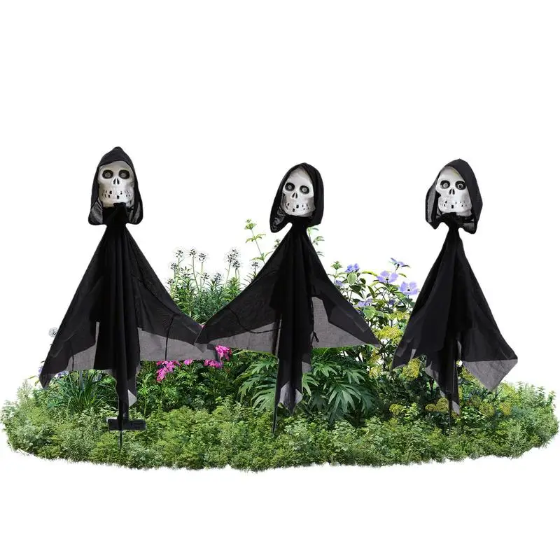 Halloween Skull Lights Garden Stakes Lighting Ornament 3pcs Waterproof Skull Ghost Lights Yard Decoration Landscape For