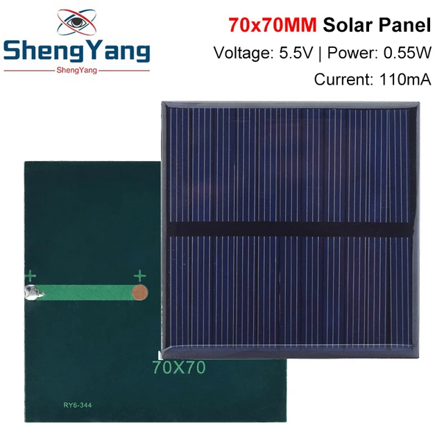 TZT 1/2/5 pièces 5.5V 110mA panneau solaire polycristallin 70*70MM 0.55W Mini système solaire Sunpower bricolage pour batterie chargeur de téléphone portable 1