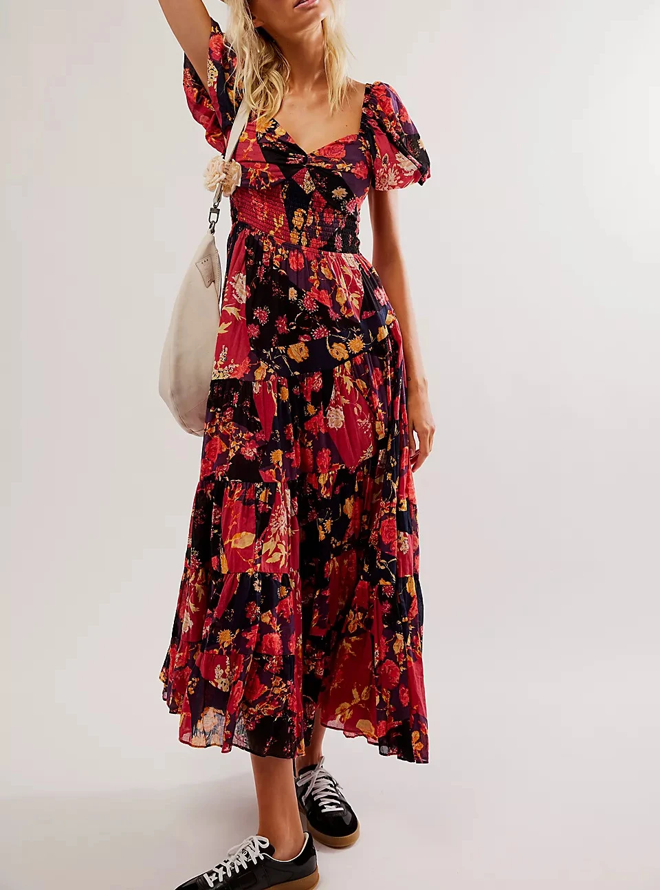 שמלת מקסי שיפון שמלות נשים חלוק הבציר פרחוני מודפס שרוול V הצוואר שמלה ארוכה הקיץ מזדמנים boho חוף נשים