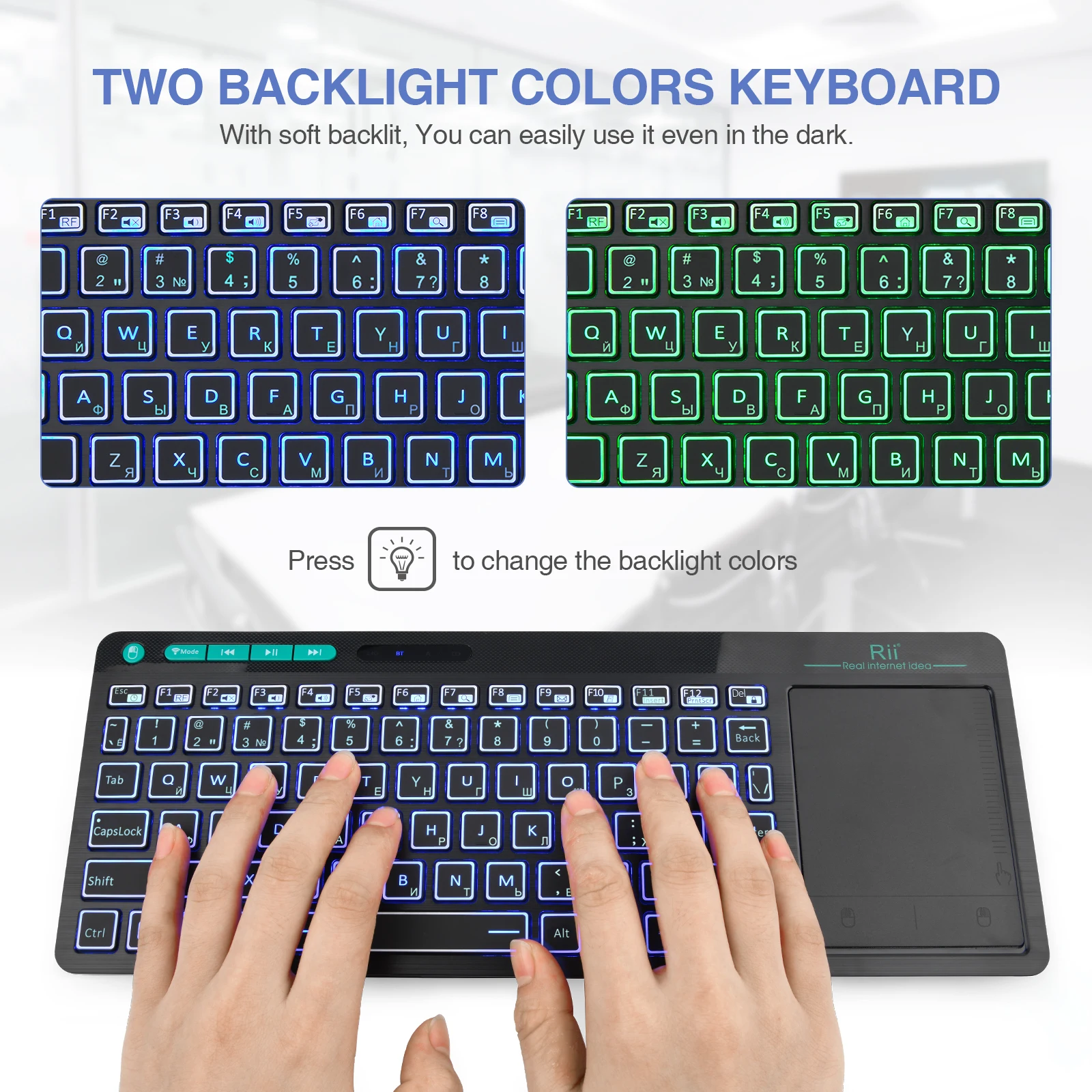Teclado Retroiluminado sem Fio Mini Bluetooth Russo Multi-touch para Smart tv Android tv Boxiptv Htpcpc Rii-k18s - Imagem 5