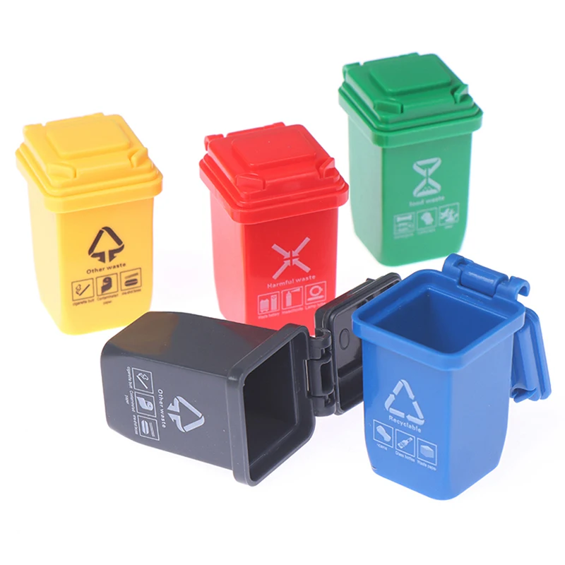 

5pcs/set 1:12 Dollhouse Miniature Trash Can Model Garbage Truck Cans Curbside Vehicle Bin Toys Kid Simulation Furniture Toy Gift