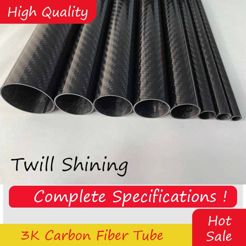 

3K Carbon Fiber Tube ，Twill Shining ，Length 1000mm，Wall Thickness ：1mm，Calibre：26mm-45mm, High strength full carbon fiber tube.