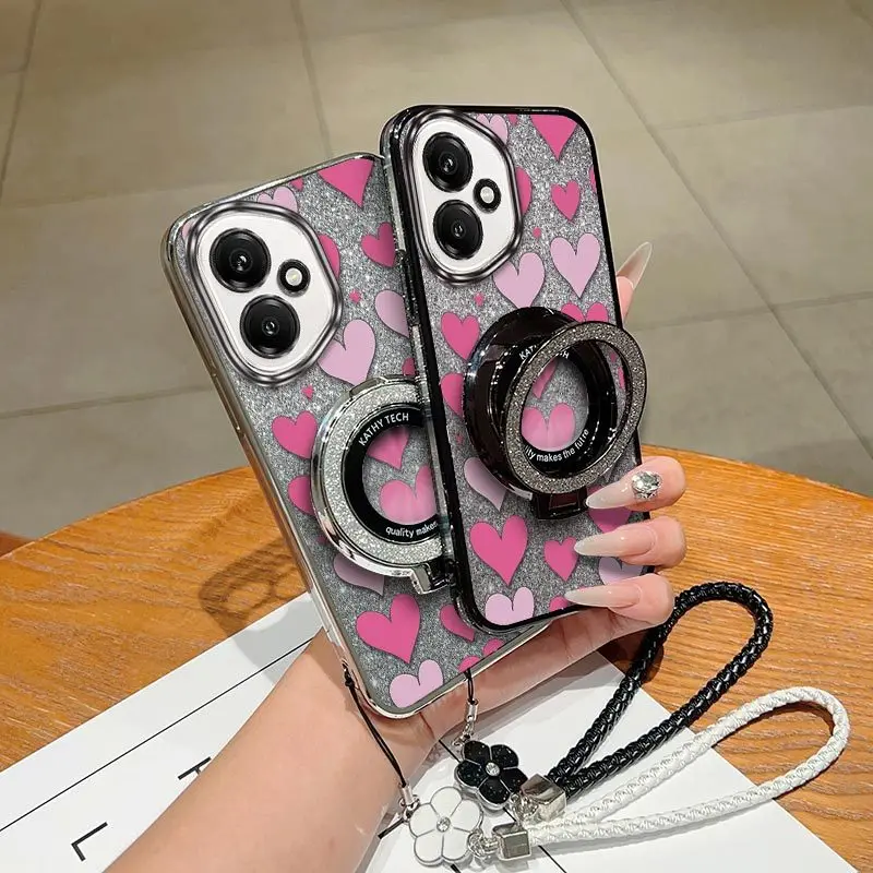 Chic Heart Design Phone Case Set with Lanyard and Stand (3-Piece Kit)