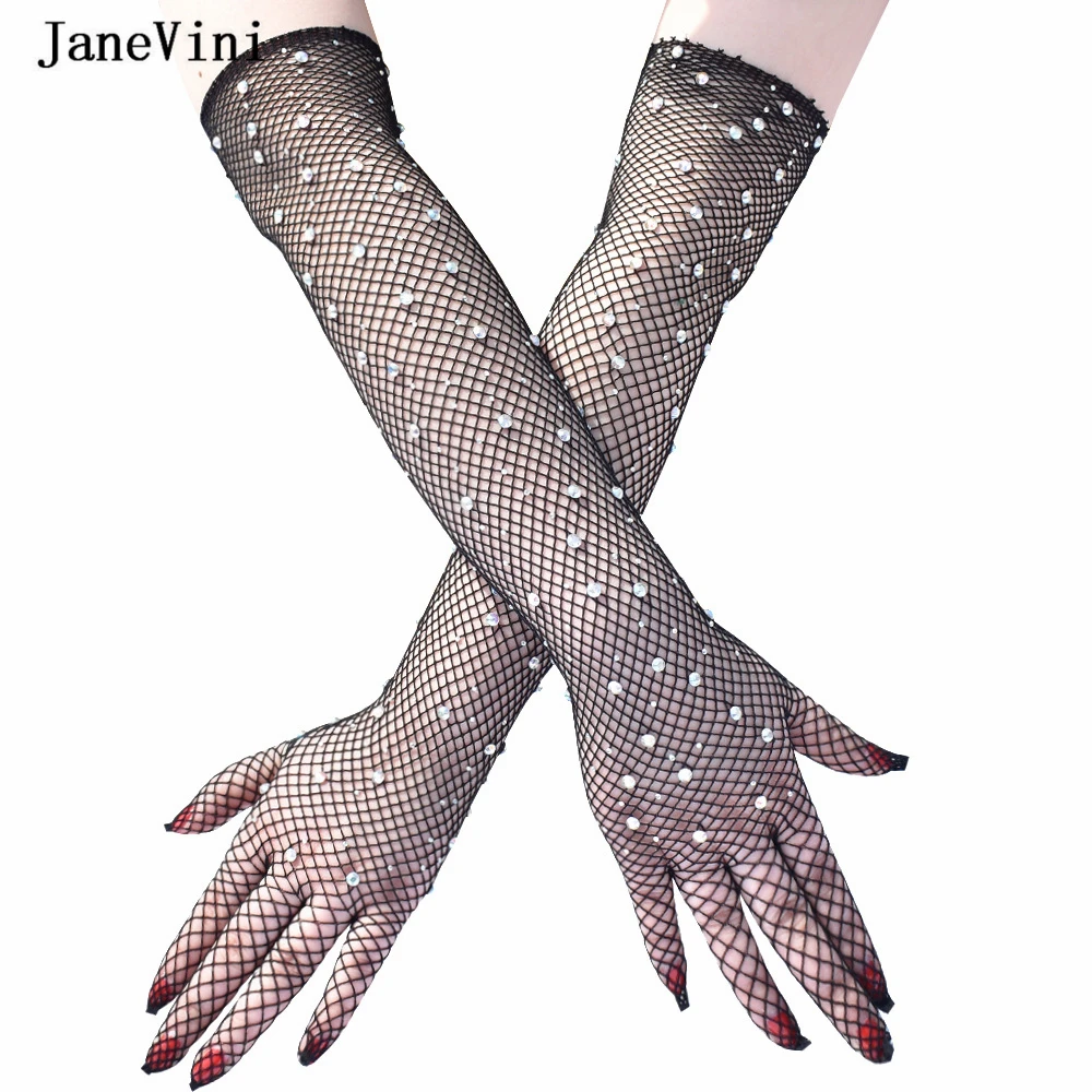 

Сексуальные кружевные свадебные перчатки jaevini 50 см, винтажные черные перчатки с полным покрытием для пальцев и локтя с цветными кристаллами, женские аксессуары для Хэллоуина