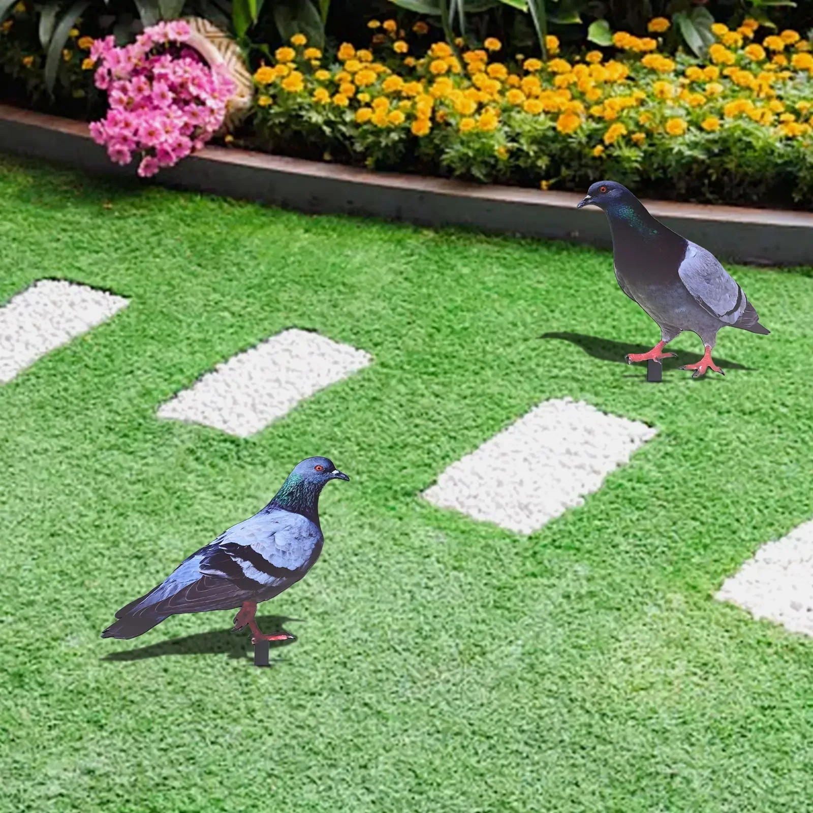 Lot De 2 Pigeons Décoratifs En Acrylique Pour Jardin - 23x29 Cm, Impression UV Double Face - Décoration Extérieure Réaliste
