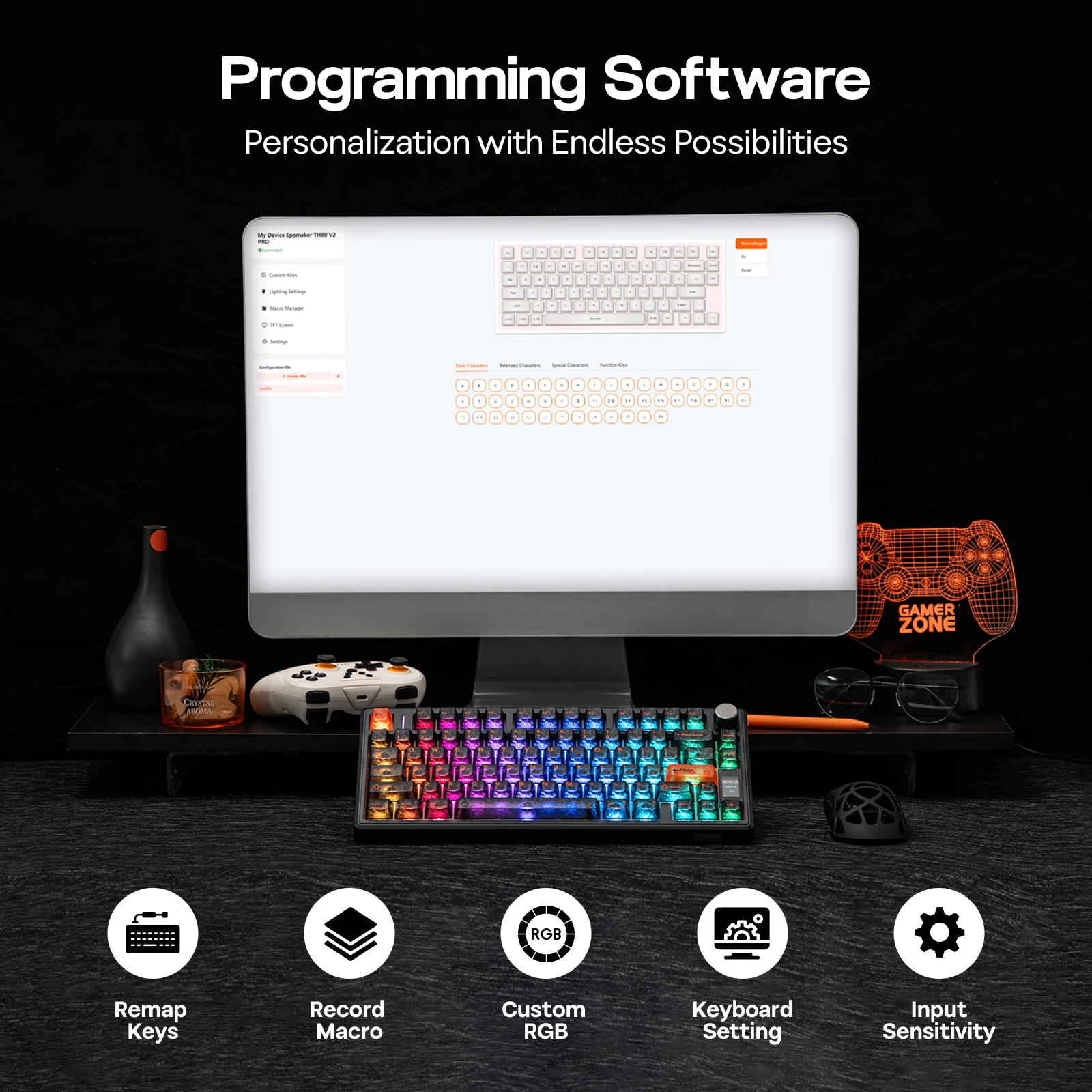 EPOMAKER TH80 V2 PRO 75% ANSI US 레이아웃 유선/블루투스/2.4Ghz 무선 기계식 게이밍 키보드 (스크린/노브 및 10000mAh 포함)