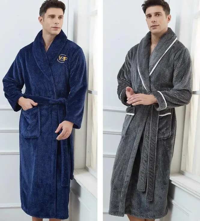 Flannel Robe Oversize 4XL Winter Long Couple Sleepwear Thick Warm Coral Fleece Bathrobe Gown Nightwear Loose HomeWear Loungewear