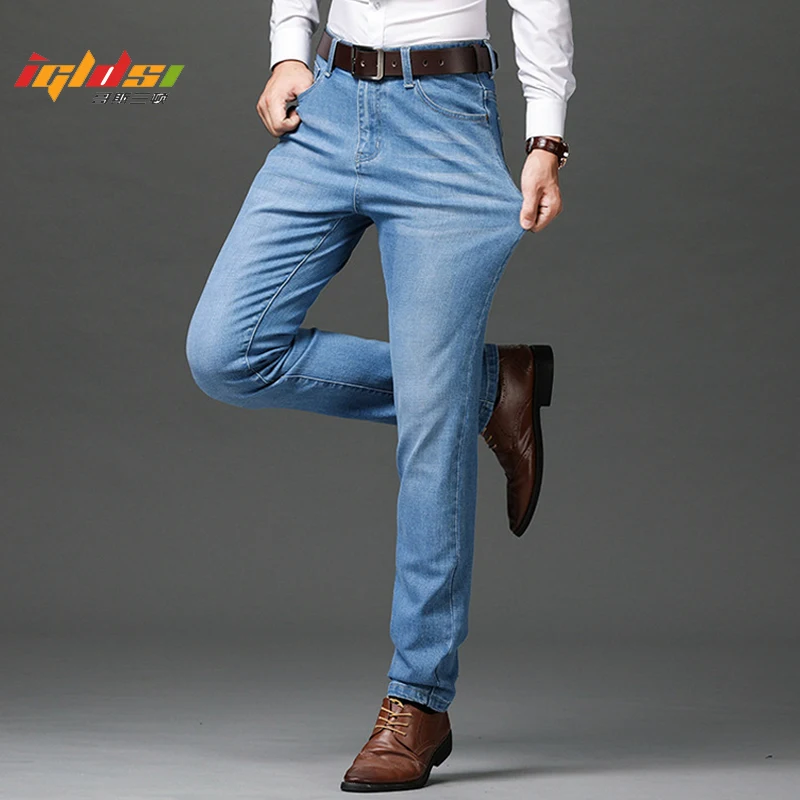 

Men's Spring Business Stretch Jeans Classic Style Casual Loose Straight Leg Denim Long Trousers Male Slim Pants Plus Size 44 46