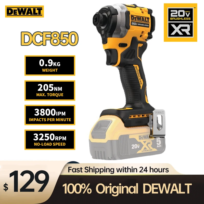 DEWALT 20V 임팩트 드라이버, DCF850 무선 전기 드릴, 205NM 브러시리스 모터, 충전식 드릴 드라이버 전동 공구
