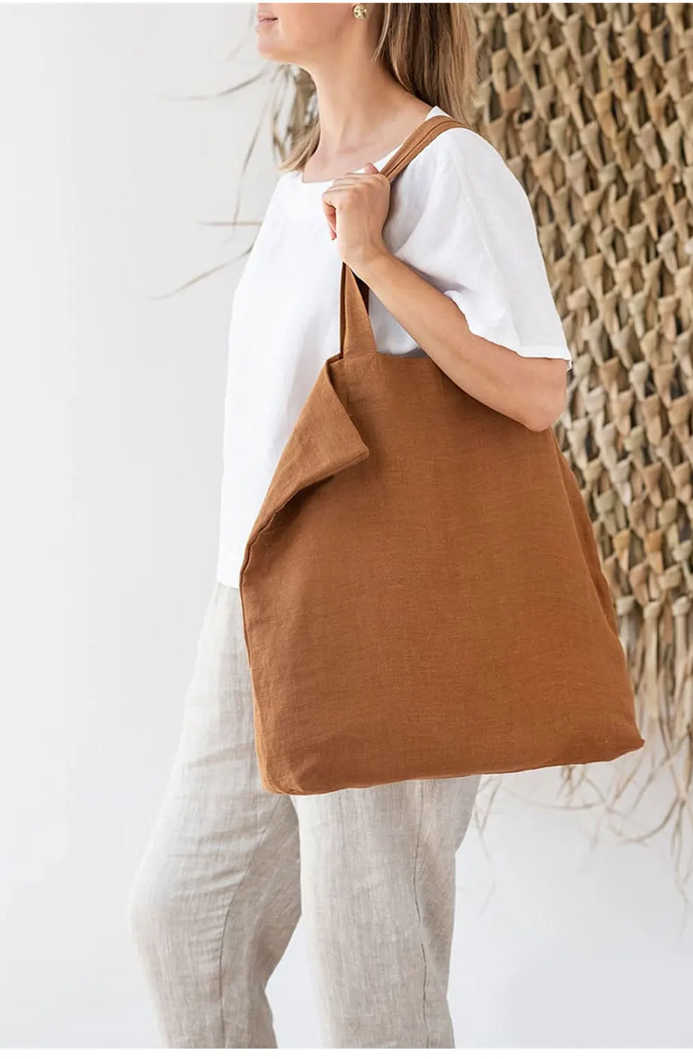 French Dew Retting Leinen 100 % reines Hanf Supermarkt Umwelt Stoff Tasche Träger faltbare tragbare Einkaufstasche Frauen